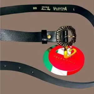 Velentina Women\'s Black Italian Leather Rayed Buckle Belt Valentina | Accessories | New Valentina Black Leather Ray  main image 3